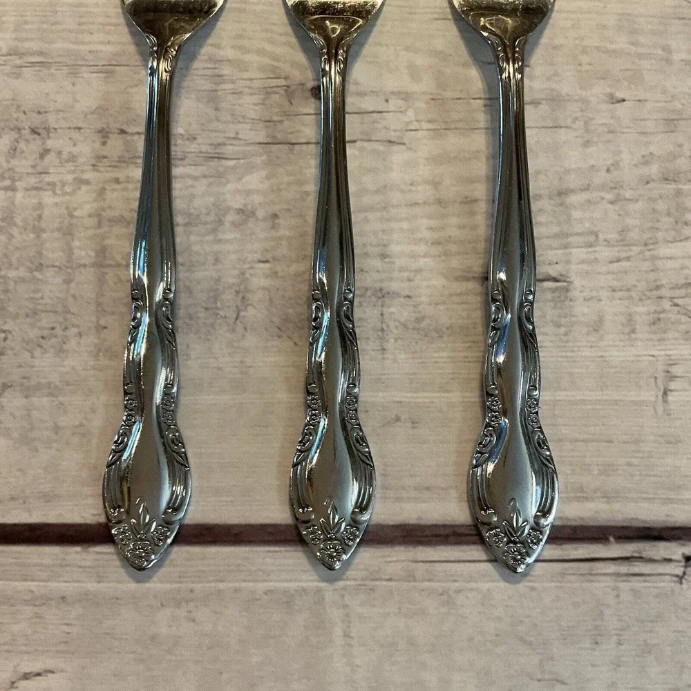 Imperial International Stainless Flatware FLEURETTE 3 Salad Dessert Forks Korea